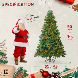 Fencer Wire 7.5 Feet Premium Full Artificial Pre-lit Christmas Tree w/ 1346 Branch Tips Pre-Hinged & Foldable Stand, 550 LED Lights, Holiday Fake Xmas Tree w/Pinecones, Berries for Indoor Decoration