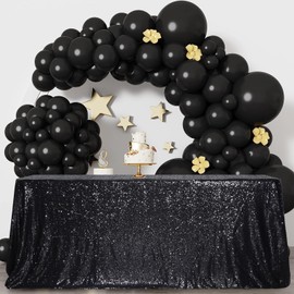 PartyDelight Sequin Tablecloth 90"x156" Black Rectangle Tablecloth Shimmer Table Cloths Sparkle Glitter Wedding Banquet Decorations