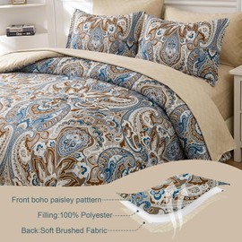 Drucon Brown Comforter Set King, 7 Pieces Bed in a Bag Comforter Boho Paisley Pattern Bedding Soft Microfiber King Size (1 Comforter, 1 Flat Sheet, 1 Fitted Sheet, 2 Pillow Shams, 2 Pillowcases)