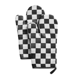 Ohocut Black and White Checkered Oven Mitts Heat Resistant, Vintage Retro Checkerboard Cute Oven Mitts, Non-Slip Silicone Kitchen Oven Gloves 1 Pair 7''x13''