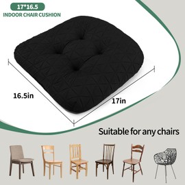 Glyzia 3" Thick Kitchen Chair Cushions, U Shaped Seat Cushions for Dining Chairs, Non-Slip Indoor Chair Pads, 17" x 16.5" x 3", Black