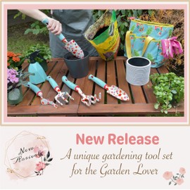 Kit4Pros Floral Garden Tool Set| Gardening Gifts for Women Birthday| Heavy Duty Tools Kit|Storage Tote Bag Organizer| Pruning Shears| Gardener Gloves| Sprayer| Weeder| Trowel (Floral Set)