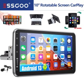 ESSGOO 10.1'' Touch Screen Single 1 DIN Android 13 Rotatable Car Stereo Radio GPS Wifi