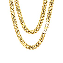 Thick Cuban Link Necklace Men and Womens Gold Chain Stainless Steel 24 Inch 12mm Chunky Curb Chain