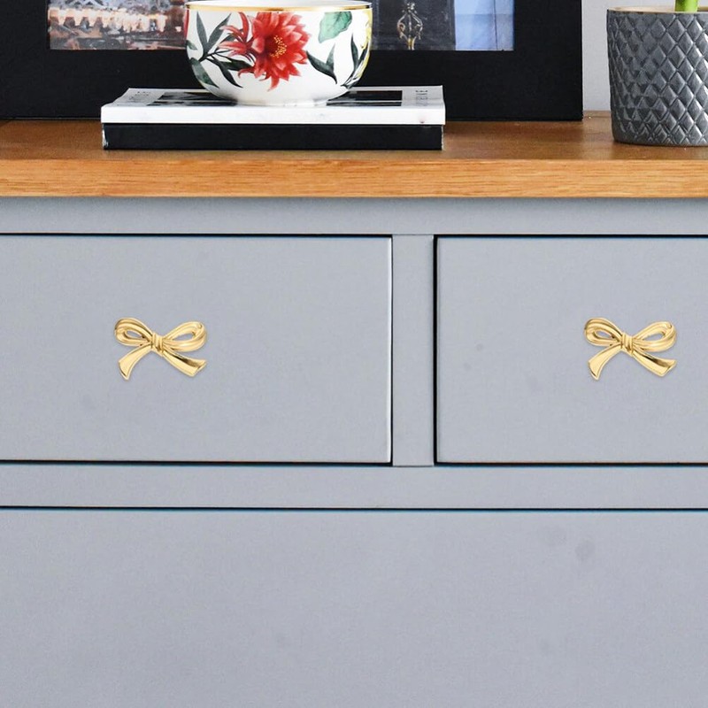 DOITOOL Brass Bow Shape Cabinets Knobs Gold Drawer Pulls Decorative