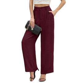 CZYINXIAN Women's High Waisted Wide Leg Casual Pants Flowy Business Work Casual Pants with Pockets(Wine Red,X-Large)