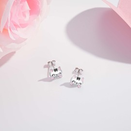 Nisgoin Cute Cat Stud Earrings for Women Hypoallergenic 925 Sterling Silver Animal Cute Earrings for Teen Girls Birthday Jewelry Gifts, Silver, enamel