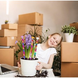 118Pcs DIY Fairy Wand Garden Stakes Kit, BetterJonny Garden Stake Decorative with 6 Colorful Crystal Stopper Top 6 Threaded Rod with 100 Large Hole Bead for Garden Outdoor Decorative