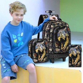 TXHVO 3Pcs Rolling Backpack for Boys Men, Kids Roller Bookbag with Wheels, Soccer Wheeled Backpacks Set for Elementary Toddler(Football)