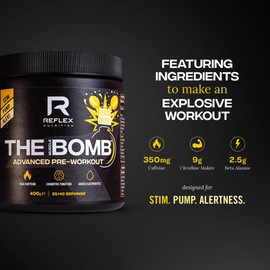 Reflex Nutrition Pre Workout The Muscle Bomb Caffeine Free 9G Citrulline Malate 2.5G Beta Alanine Added Hydration Electrolytes (Sherbet Lemon Caffeine Free, 400G)