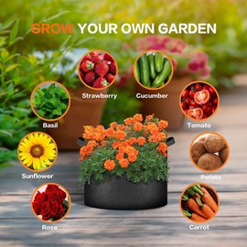 iPower iPower 5-Pack 10 Gallon Plant Grow Bags Thickened Nonwoven Aeration Fabric Pots Heavy Duty Durable Container, Strap Handles for Garden, Black