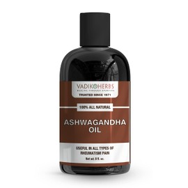 Vadik Herbs Organic Ashwagandha Massage Oil | Nourishes and Strengthens The Muscles | Good for Athletes | Helpful for Old Age and Weakness (8oz)