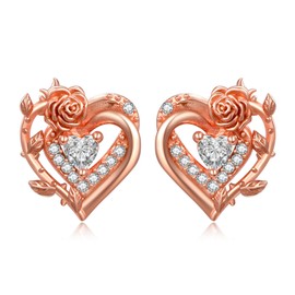 Rose Stud Earrings for Women Sterling Silver Rose Gold Heart Stud Earrings April Birthstone Stud Earrings Rose Rhinestone Stud Earrings Stud Jewellery Gifts for Women