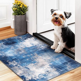 KIRFEIHT Modern Abstract 2x3 Area Rug, Non-Slip Washable Carpet for Kitchen, Entryway & Door Mats, Soft & Absorbent Indoor Rugs for Kids & Pets, Blue