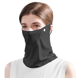 HeiDmai Unisex UV Face Shield Multipurpose Protector Neck Gaiter Elastic Face Mask Bandana with Ear Loops (Black)