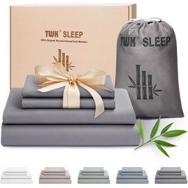 TWK Luxury Sheet Set, Genuine 100% Organic Viscose Derived from Bamboo, Cooling & Breathable, Silky Soft, Bedding Sheets & Pillowcases(Gray, Queen(60 * 80 * 15))