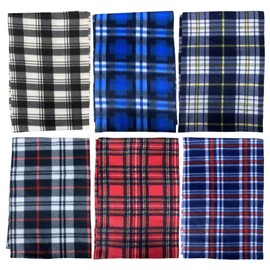 Yacht & Smith Warm Fleece Knit Winter Neck Scarfs and Bulk, Unisex Black, Plaid Stripe Design (6 PACK FLEECE PLAID)
