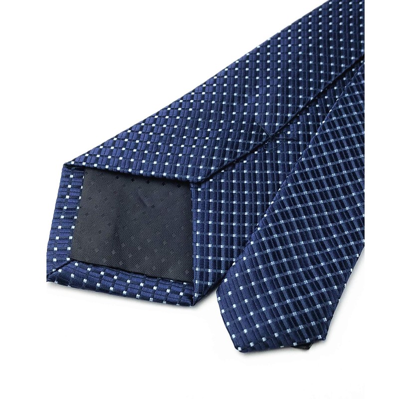 Elfeves Men's Classic Navy Blue Jacquard Woven Ties Check Pattern