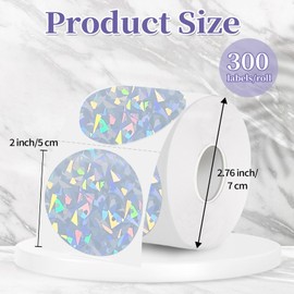 WANGHENG 2 Inch Holographic Thermal Labels,Sliver Round Thermal Printer Labels,Printable Round Thermal Printer Labels Self-Adhesive Direct Thermal Label(300 Labels/Roll Glass)