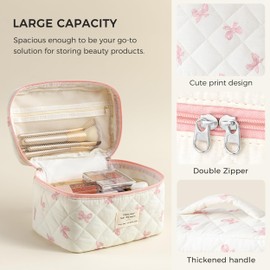 HBselect Quilted Makeup Bag for Women, Floral Cotton Cosmetic Bag Large Travel Makeup Bag Coquette Aesthetic Toiletry Bag