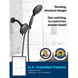 Cobbe 48-Setting 3-Way High Pressure Shower Head Combo with Handheld & Rain Shower - Black