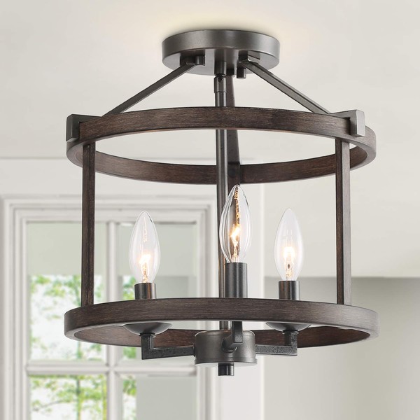 LNC A03411 Farmhouse Faux-Wood Semi Flush Mount Ceiling Light Fixture