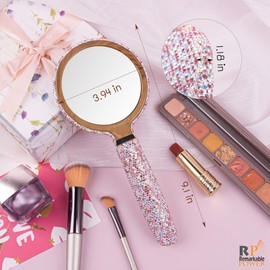 RP Remarkable Power, 1 Pack Bling Handheld Mirror Crystal Cosmetic Dazzling Portable Handle for Women