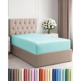 Twin Fitted Bed Sheet - Bottom Single Fitted Sheet Only - Ultra-Soft Hotel Luxury Bedding w/ 8-16 Inch Deep Pockets - Breathable, Cooling & Wrinkle Free - Easy-Fit, Fade & Shrink Resistant - Spa Blue