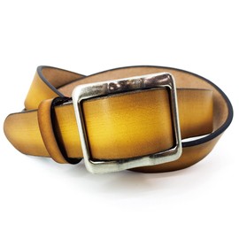 RAITO Leather Tochigi Leather Belt, Genuine Leather, Made in Japan, Men's, Stepless, Adjustable Buckle, Graduated Color, yellow