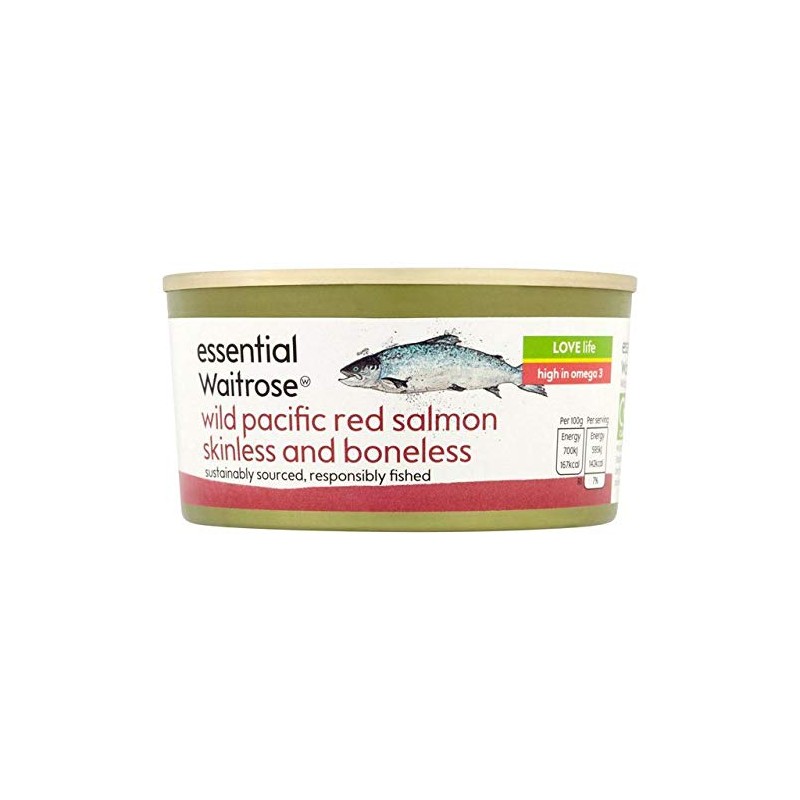Essential Waitrose Wild Red Salmon Skinless & Boneless 170g