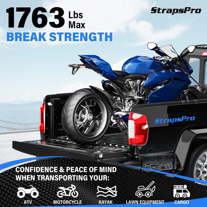 Retractable Ratchet Straps, 1763lb Break Strength Self Retracting Ratchet Straps