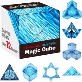 Magic Cube The Shape Shifting Box Magnetic Puzzle Box STEM/STEAM 3D Magnetic Magic Cube Box Fidget Toy Transforms Into Over 70 Shapes Anti-Stress Puzzles,Brain-Teaser Magnet Toy (Blue Planet)