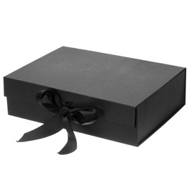 PATIKIL 11x9x4 Inch Magnetic Gift Box, Collapsible Paper Party Favor Boxes with Lid and Ribbon for Wedding Valentine's Day Birthday, Black