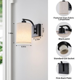 Powfloven Black Rechargeable Battery Operated Wall Sconces Set of 2 with Remote, Wireless Dimmable Battery Powered LED Wall Lights, Cordless Wall Lighting Lamp Fixture for Bedroom Living Room