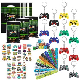 Bomtop Pack of 41 Video Game Party Accessories Children, Pinata Games Birthday Children Video Game Keyring Bracelet Luminous Tattoo Candy Bag Boys Party Birthday Gift for Children