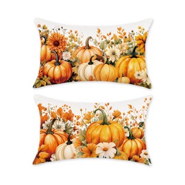 TAJWE Fall Pumpinks Pillow Covers 12x20 Set of 2 Autumn Floral Farmhouse Decoration Thanksgiving Lumbar Cushion Cases for Home Sofa Couch Decor
