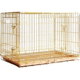 HOMEY PET Copper Gold Dog Crate 36 Inch, Portable Folding Metal Wire Dog Kennel Pet Dog Cage with Removable Floor Grid, Pull Out Leak-Proof Pan, Double Doors, Handle for Medium Dogs, Indoor Outdoor