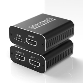 HDMI 2.1 Splitter 8K @ 60Hz, HDMI Splitter 1 in 2 Out 4K @ 120Hz, HDMI Splitter for Dual Monitors HD Copy Identical Display, Support EDID, 48Gbps, HDCP 2.3, VRR, ALLM, HDR, Dolby Vision