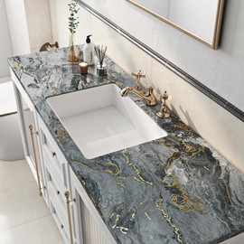 Livelynine 36 Inch Wide Gold Black Marble Countertop Contact Paper Waterproof Peel and Stick Countertops for Kitchen Counter Top Covers Self Adhesive Wallpaper Bathroom Thick Desk Table Vinyl Wrap