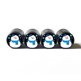 Snowman Tire Valve Caps - Black Aluminum - Set of Four
