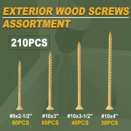 LIONMAX Wood Screws Kits 210PCS, 4Size Deck Screws Assortment 2-1/2", 3", 3-1/2", 4", Star Drive Exterior Screws with Coarse Thread, Rust Resistant, Self-Tapping, Drive Bit Included