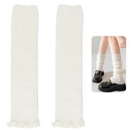 MxyVrix Winter Leg Warmers for Women and Children, High Footless Knee Socks, White Ankle Warmers, Fashionable Accessory for Cold Days, White