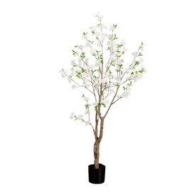 Nearly Natural 6ft Deluxe Cherry Blossom Artificial Tree, Lifelike Faux Flowers with Bendable Branches, Realistic Trunk, Includes Nursery Planter, Ideal for Home Decor, Indoor Use - White Blossoms