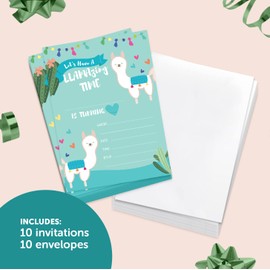 Desert Cactus Llama Happy Birthday Invitations Style 3 (1) Invite Cards (10 Count) With Envelopes Boys Girls Kids Party (10ct)