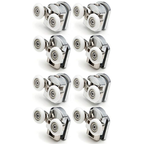 New Replacement Shower Door Fixing Wheels in Chrome - 4X Top & 4X Bottom - Fits Glass 4-6mm