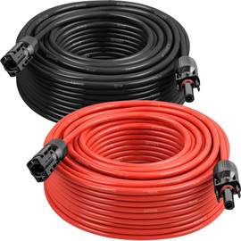 MOOKEERF Solar Panel Extension Cable - 10AWG 100FT Solar Wire with Female & Male Waterproof Connector PV Wire for RV, Photovoltaic Systems, Home, Boat, Solar Panels, Car(100FT Red + 100FT Black)