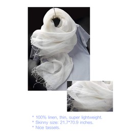 Jeelow 100% Linen Scarfs For Women Summer Lightweight Shawls And Wraps (White Linen)