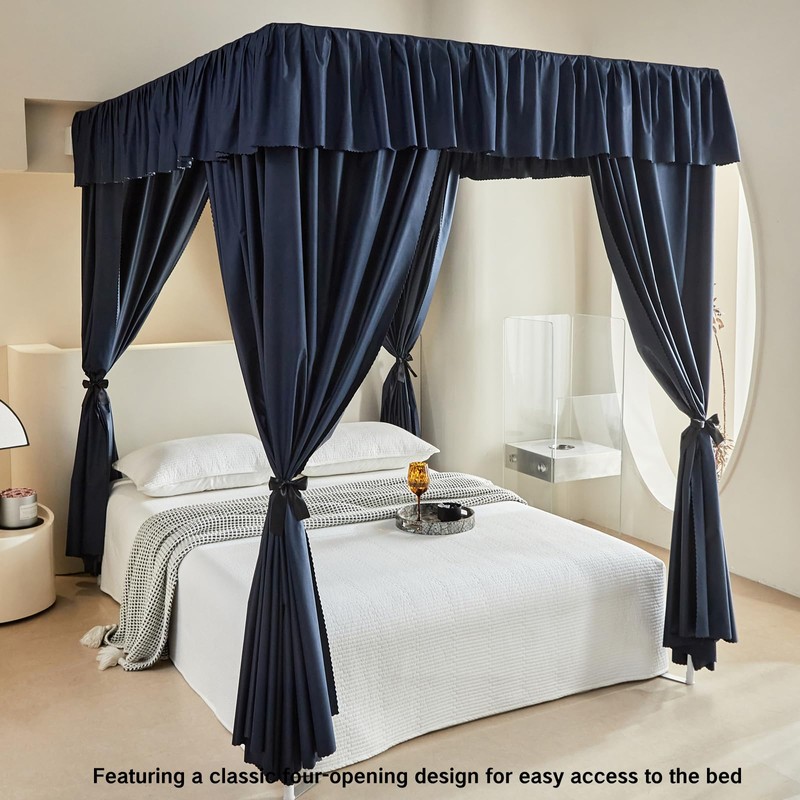 AIKASY Dark Blue Thickened Bed Canopy Curtains - Elegant Bedroom