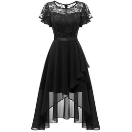 Wedtrend Black Homecoming Dresses with Sleeves Midi Dress for Cocktail Women's Modest Bridesmaid Dress Evening Party Lace Prom Dress for Teens WT0303BlackXL