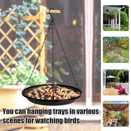 HRAYLTOP Hanging Bird Feeder Bowl with 16.3 inch Iron Hanging Chain Detachable Outdoor Decor for Garden Backyard Patio and Deck - Perfect for Attracting Birds